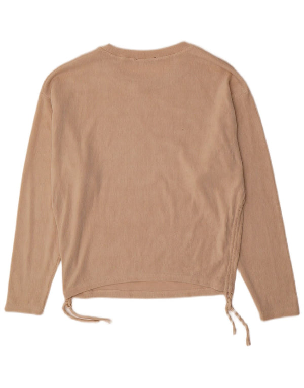 Zara Damen Velours-Pullover mit U-Boot-Ausschnitt, UK 16, Größe L, Beige, Polyester