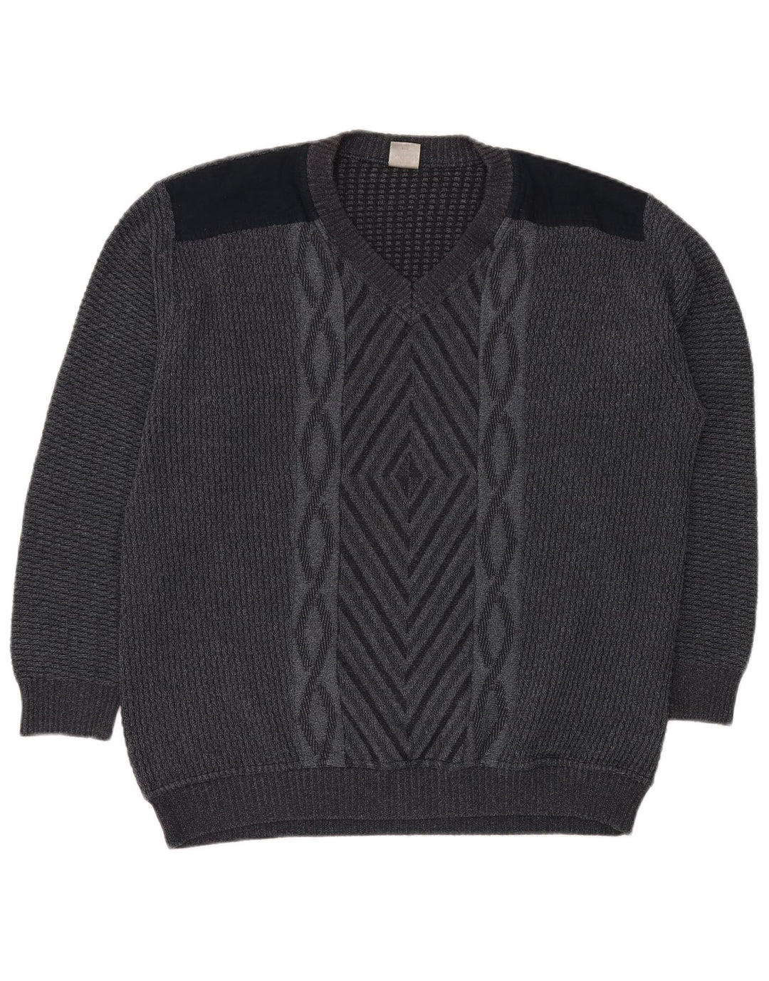 VINTAGE Herren Pullover mit V-Ausschnitt IT 50 Mittelgrau Geometrisch