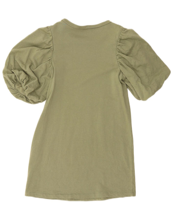 Zara Damen A-Linien-Kleid UK 10 Small Khaki Baumwolle