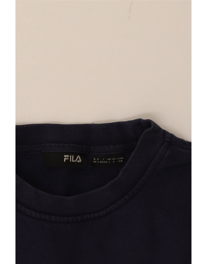 FILA Mens Graphic Sweatshirt Jumper Small Navy Blue Cotton Vintage Fila and Second-Hand Fila from Messina Hembry 