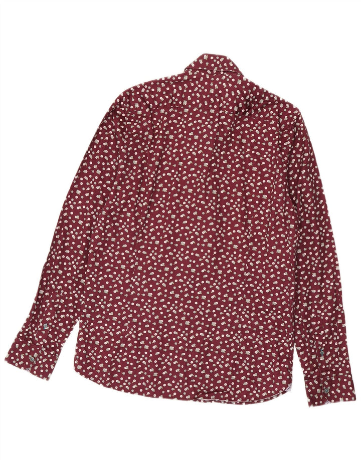 Ted Baker Herrenhemd, Größe 3, mittelgroß, Burgunderrot, Blumenmuster, Baumwolle