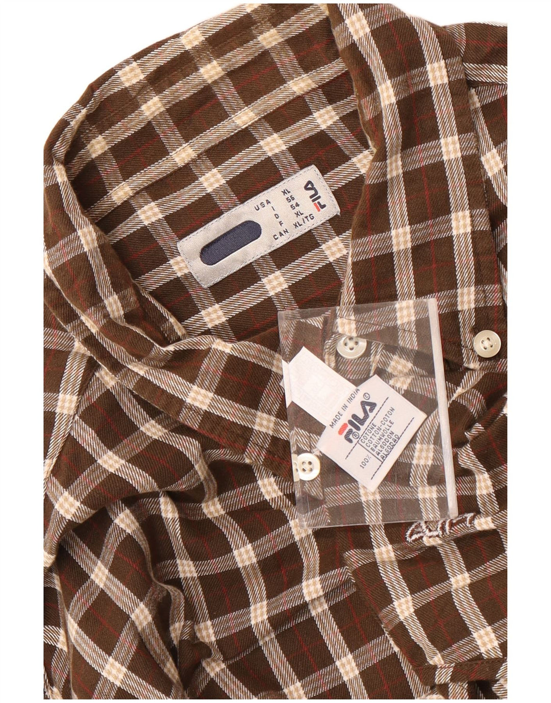 Fila Herren-Flanellhemd XL, braun kariert, Baumwolle