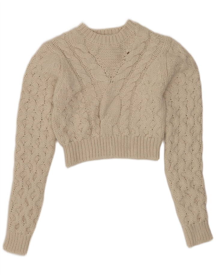 Zara Damen Crop Crew Neck Pullover Pullover UK 10 Small Weiß Polyester