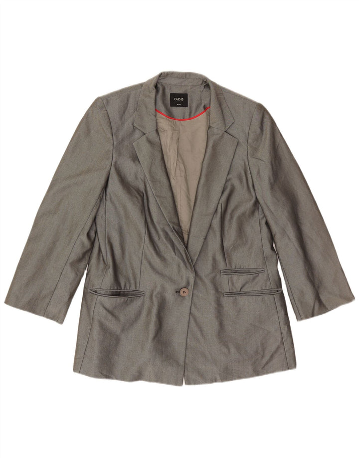 Oasis Damen-Blazerjacke mit 3/4-Ärmeln und 1 Knopf, Gr. 16, Größe L, Grau, Polyester