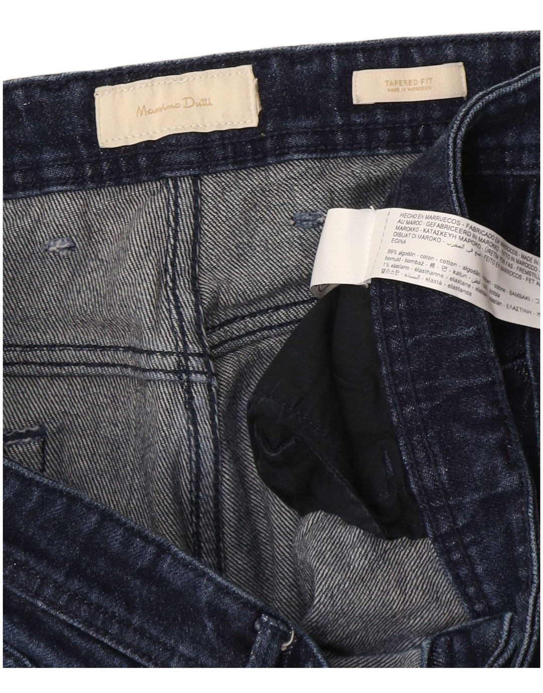 Massimo Dutti Herren Tapered Jeans W38 L28 Marineblaue Baumwolle