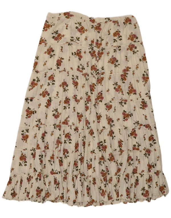 Vintage Damen High Waist Stufenrock W36 XL Weiß geblümt