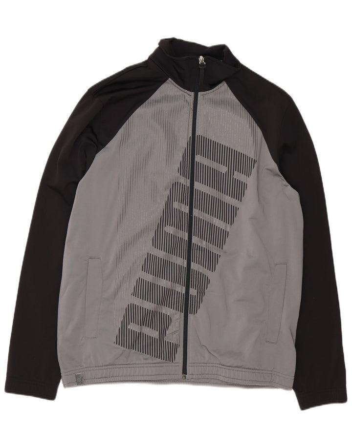 Puma Herren-Trainingsanzug mit grafischer lockerer Passform, Oberteil, Größe S, Grau, Farbblock
