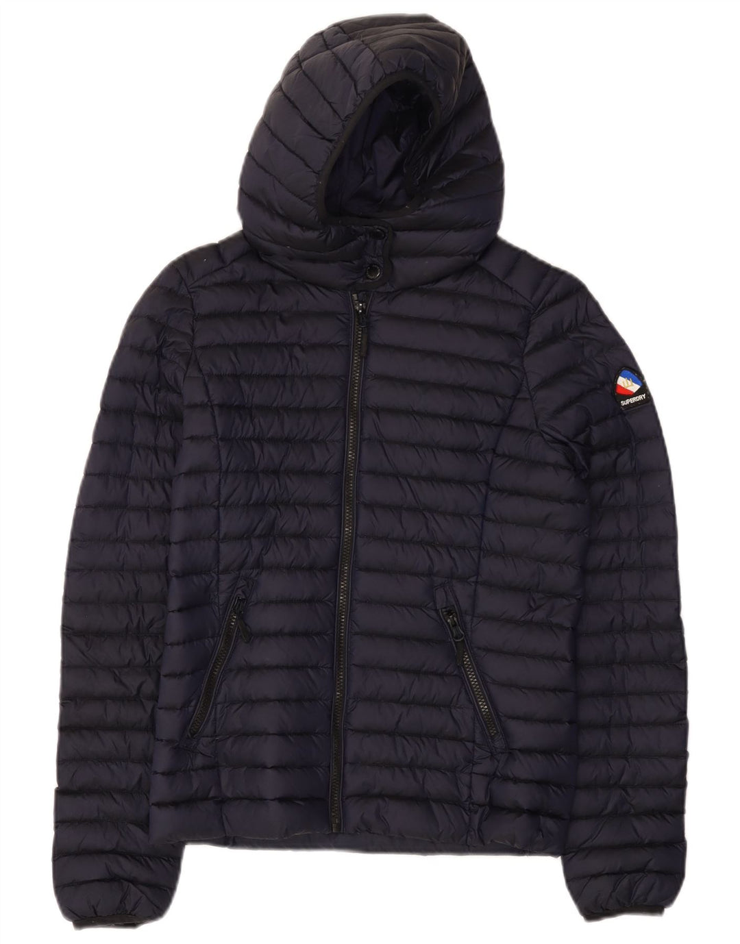 SUPERDRY Wattierte Damenjacke mit Kapuze, Größe S, Marineblau, Nylon