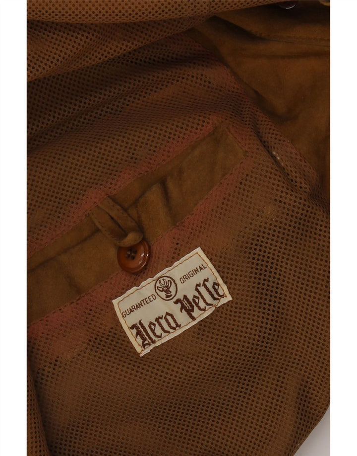 VINTAGE Herren 3-Knopf-Wildleder-Blazerjacke UK 40 Großes beiges Leder