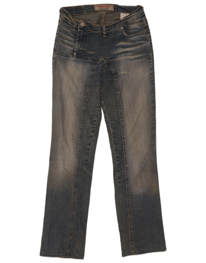 Nehmen Sie zwei gerade Jeans für Damen, Größe 27, W27, L30, blaue Baumwolle