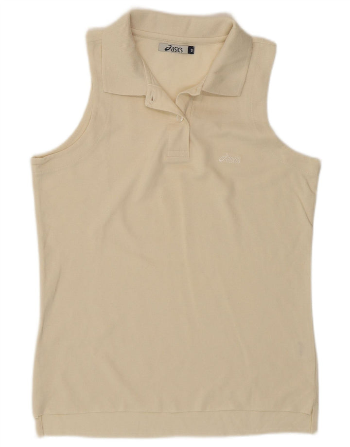 Asics Damen ärmelloses Poloshirt UK 10 Small Off White Baumwolle