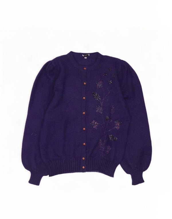 Vintage Damen Cardigan Pullover IT 48 XL Marineblau Blumen Mohair