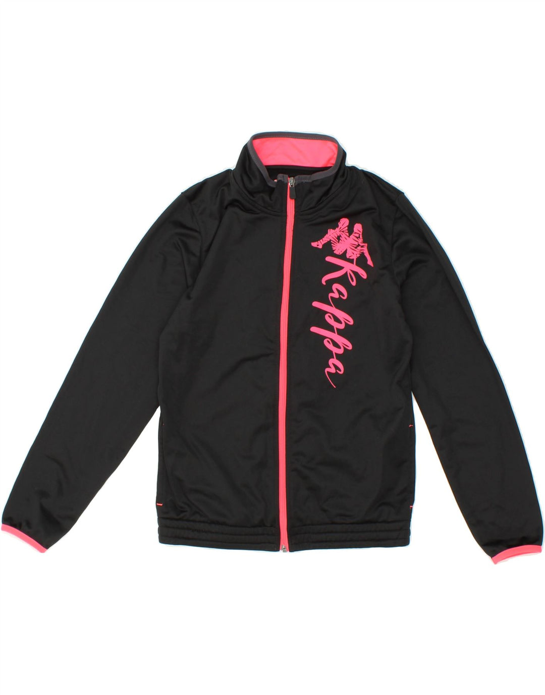 KAPPA Girls Graphic Tracksuit Top Jacket 13-14 Years Black Polyester Vintage Kappa and Second-Hand Kappa from Messina Hembry 