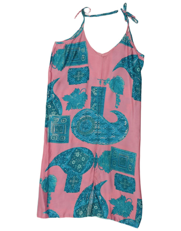 Vintage Damen Slip-Kleid UK 12 Mittelrosa Paisley