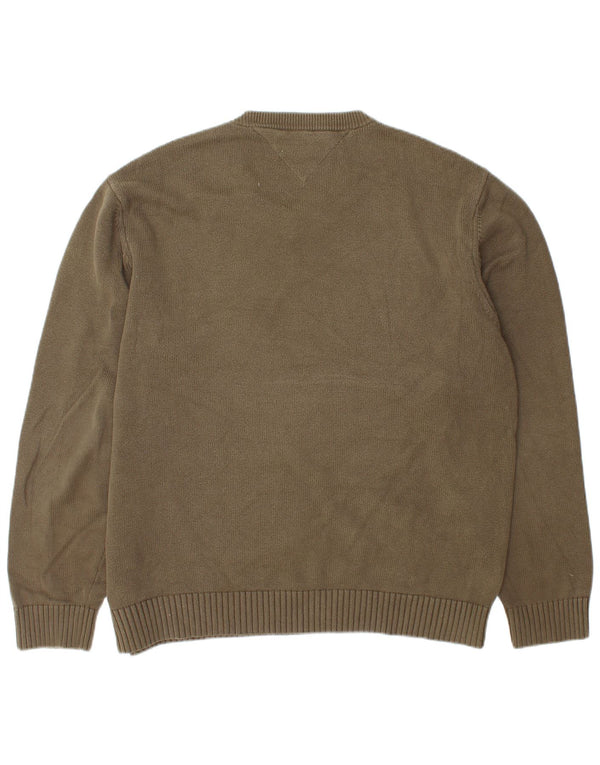 Tommy Hilfiger Herren-Pullover mit V-Ausschnitt, XL, Khaki, Baumwolle