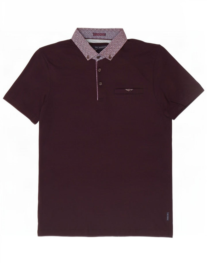 Ted Baker Herren-Poloshirt, Größe 4, groß, kastanienbraun gefleckte Baumwolle