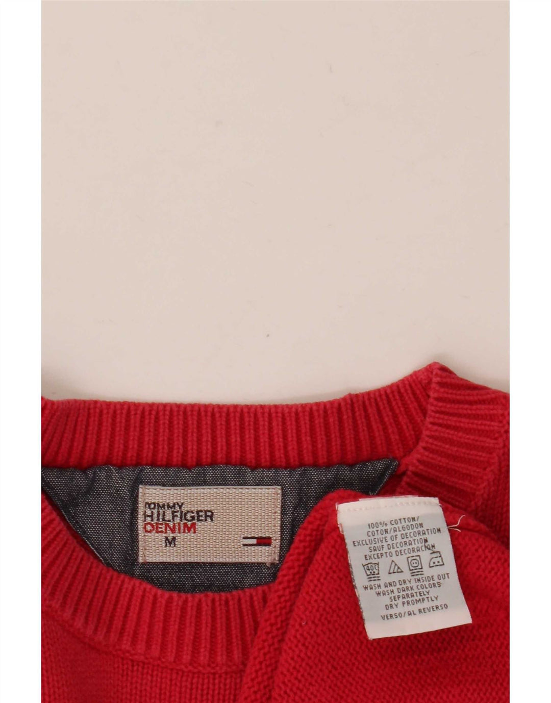 Tommy Hilfiger Herren-Pullover mit Rundhalsausschnitt, mittelrote Baumwolle