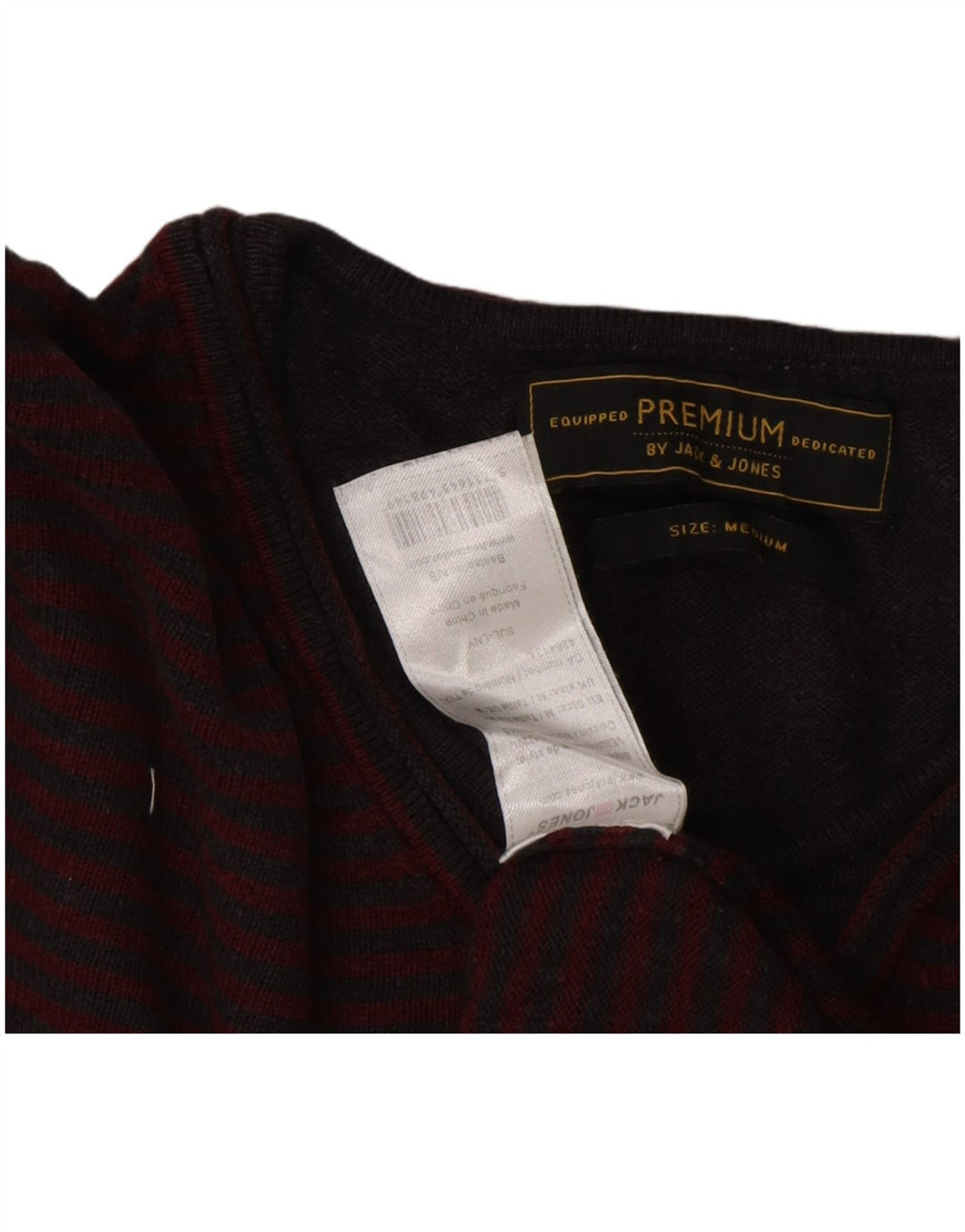 JACK & JONES Mens V-Neck Jumper Sweater Medium Burgundy Striped Viscose