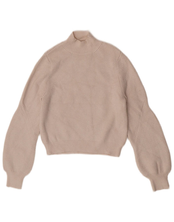 Zara Womens Crop Turtle Neck Jumper Sweater UK 12 Medium Off White Viscose