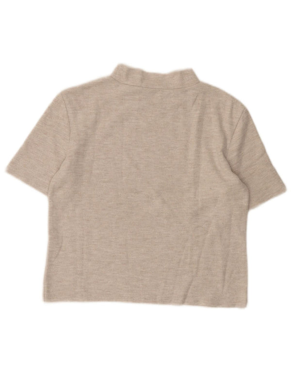 Zara Damen Crop T-Shirt Top UK 10 Small Beige gesprenkelte Baumwolle