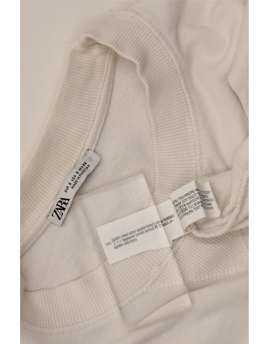 Übergroßer Sweatshirt-Pullover für Damen von Zara, UK 10, Größe S, weiße Baumwolle
