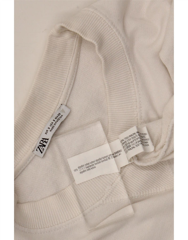 Übergroßer Sweatshirt-Pullover für Damen von Zara, UK 10, Größe S, weiße Baumwolle