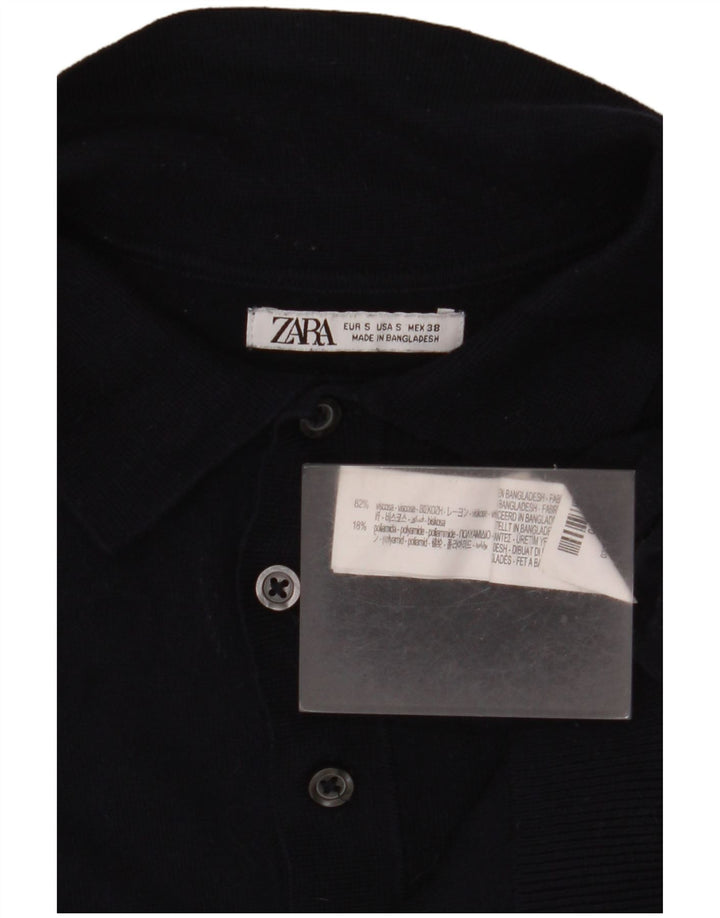 Zara Herren Poloshirt Small Marineblau Viskose