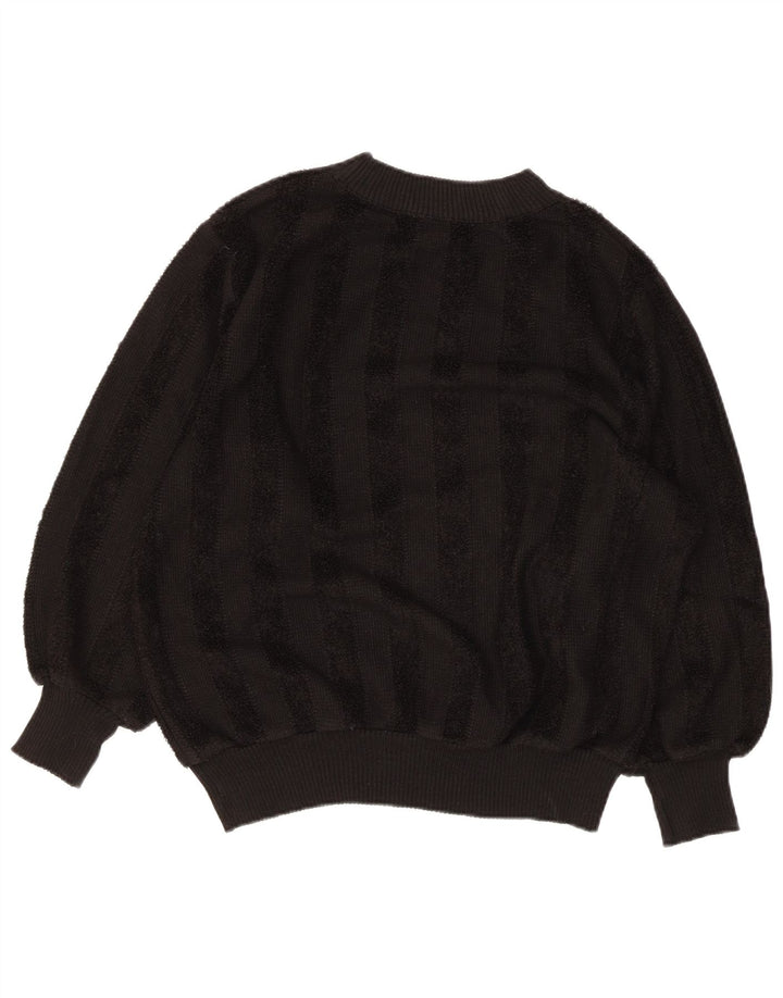 Vintage Damen Rundhalspullover Pullover UK 16 Groß Schwarz gestreift