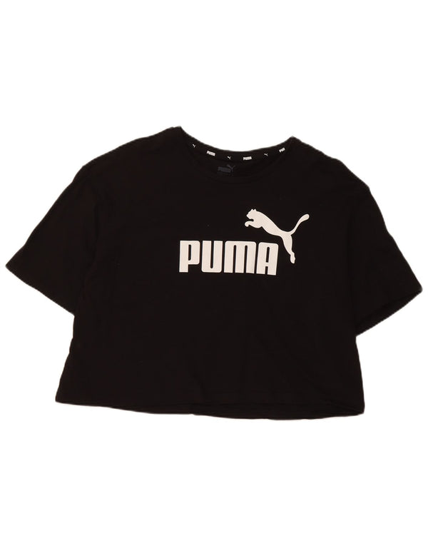 Puma Damen Crop Graphic T-Shirt Top UK 16 Large Schwarz Baumwolle