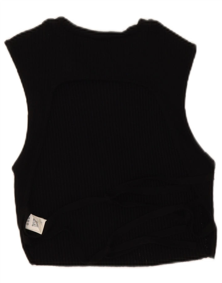Zara Damen Ärmelloses Crop Top UK 12 Mittelschwarze Baumwolle
