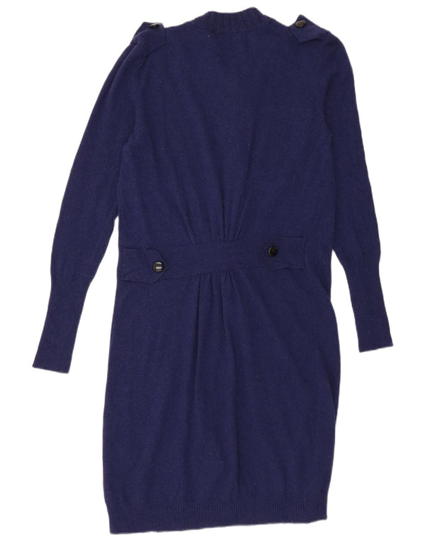Vintage Damen Longline Cardigan Pullover IT 44 Medium Navy Blue Wolle