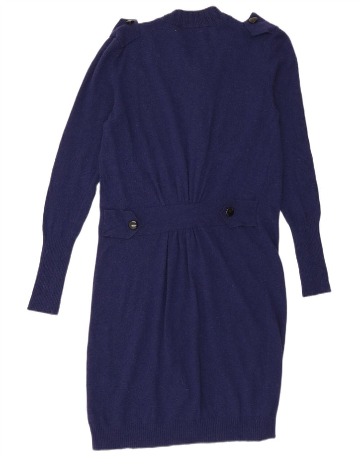 Vintage Damen Longline Cardigan Pullover IT 44 Medium Navy Blue Wolle