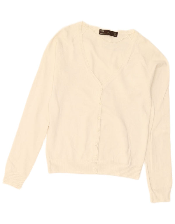 Zara Damen-Cardigan-Pullover UK 10 Small Off White Cotton