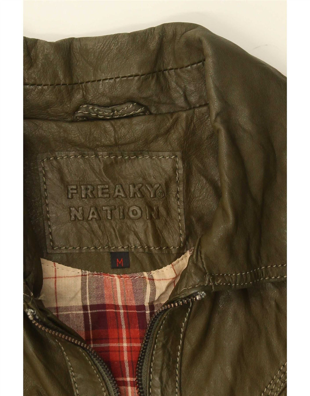 Freaky Nation Damen Lederjacke UK 12 Mittelgrün