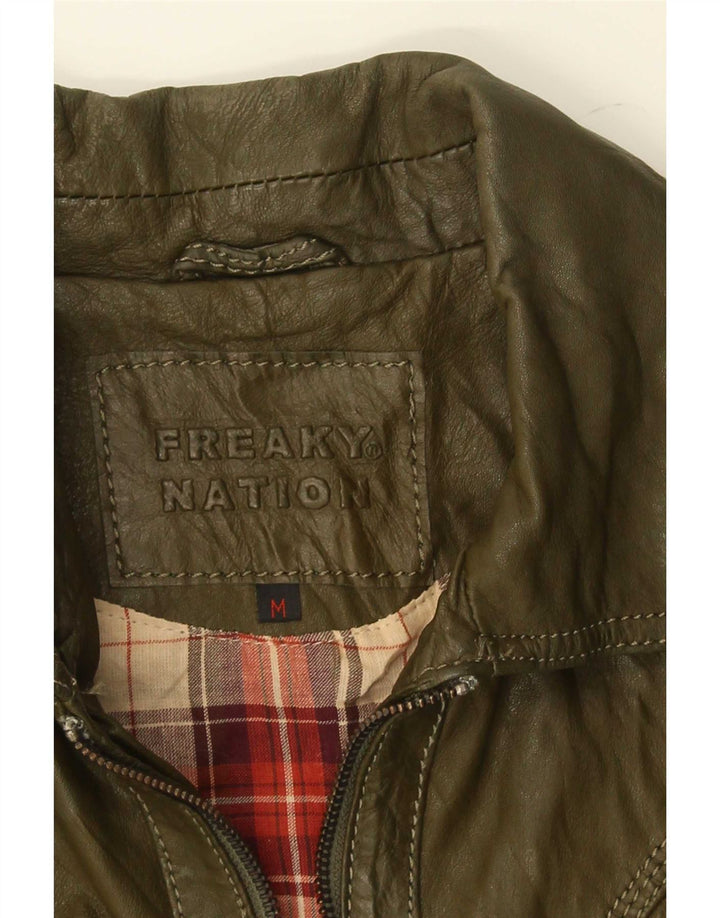 Freaky Nation Damen Lederjacke UK 12 Mittelgrün