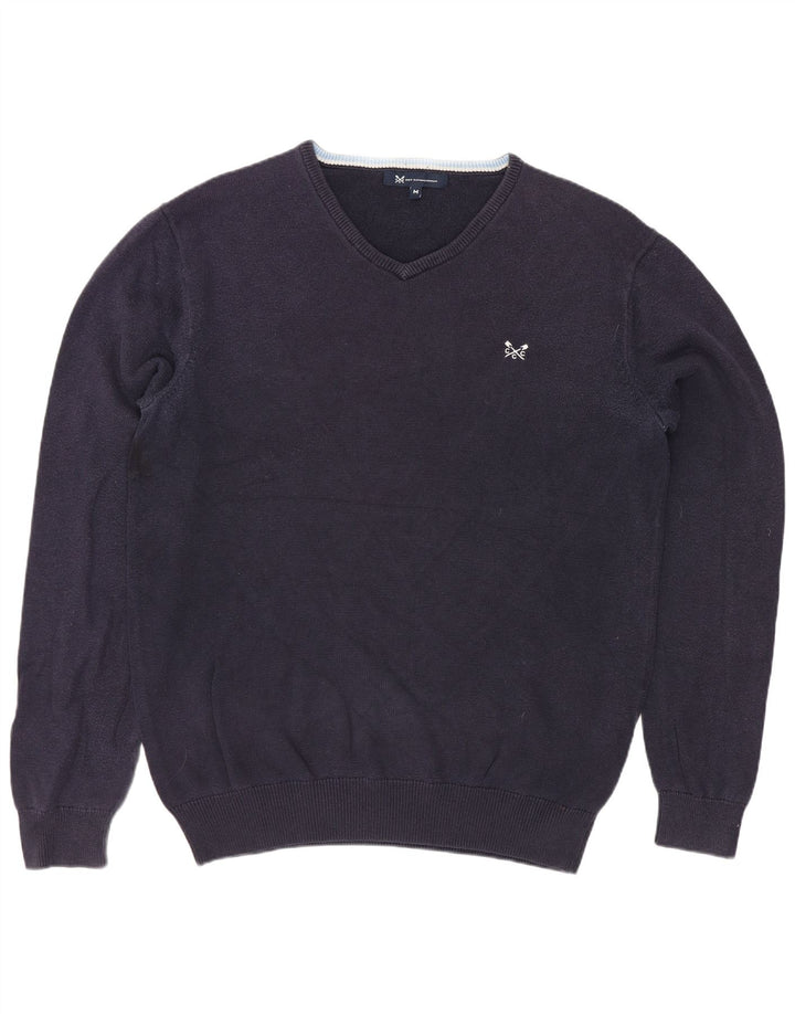Crew Clothing Herren-Pullover mit V-Ausschnitt aus mittelblauer Baumwolle
