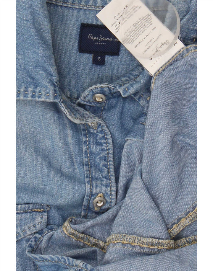 PEPE Jeans Damen Jeanshemd UK 10 Small Blau Baumwolle