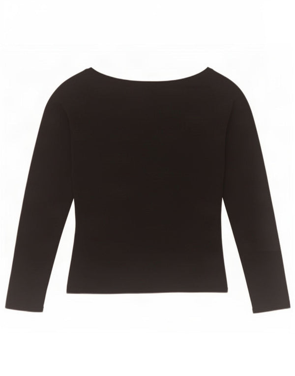 Zara Damen Crop Top Langarm UK 12 Medium Schwarz Rayon