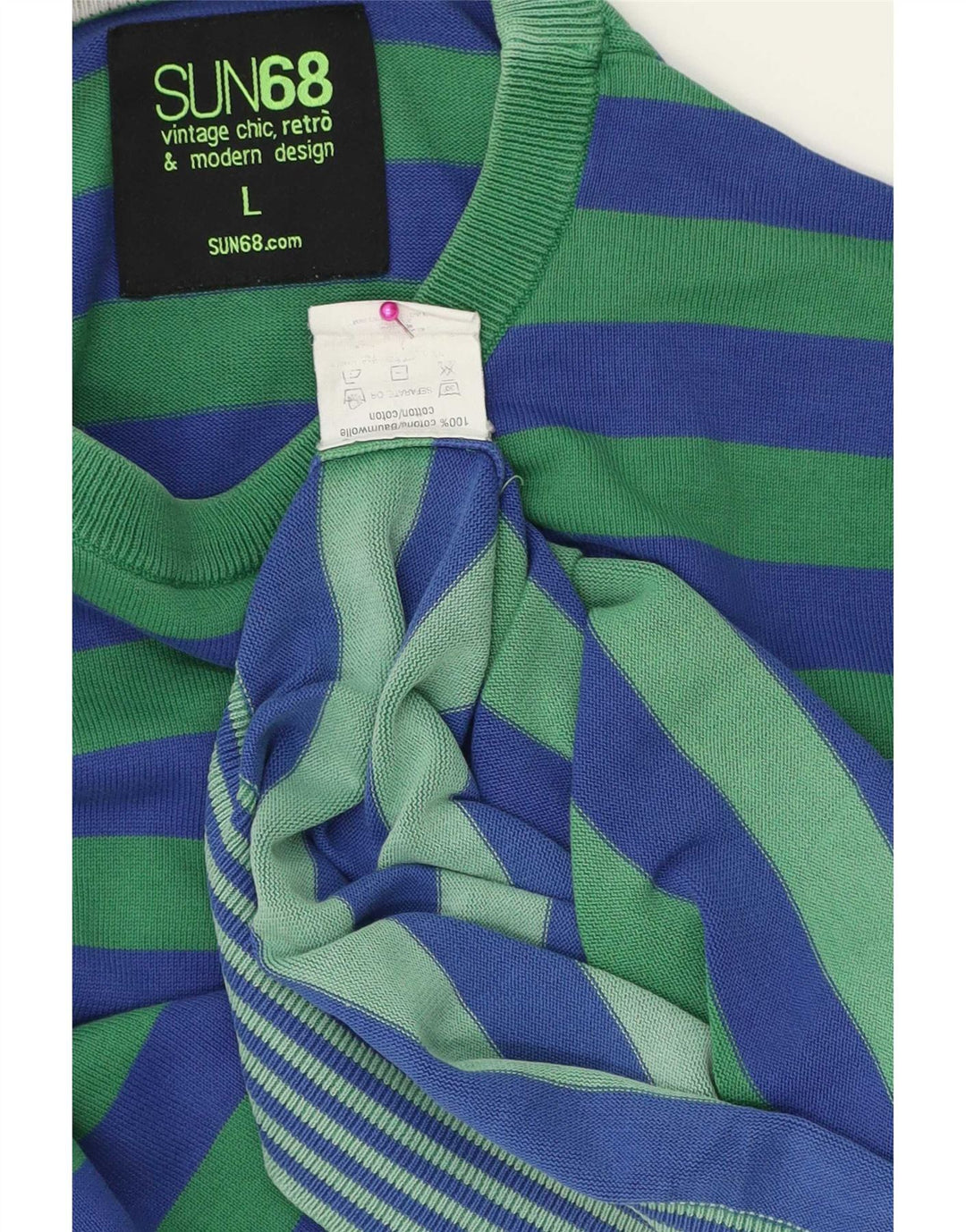 Sun68 Herren-Pullover mit Rundhalsausschnitt, groß, blau gestreift, Baumwolle