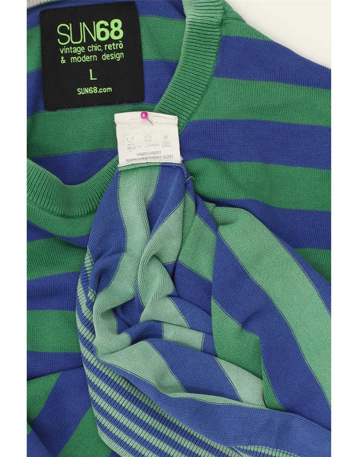 Sun68 Herren-Pullover mit Rundhalsausschnitt, groß, blau gestreift, Baumwolle