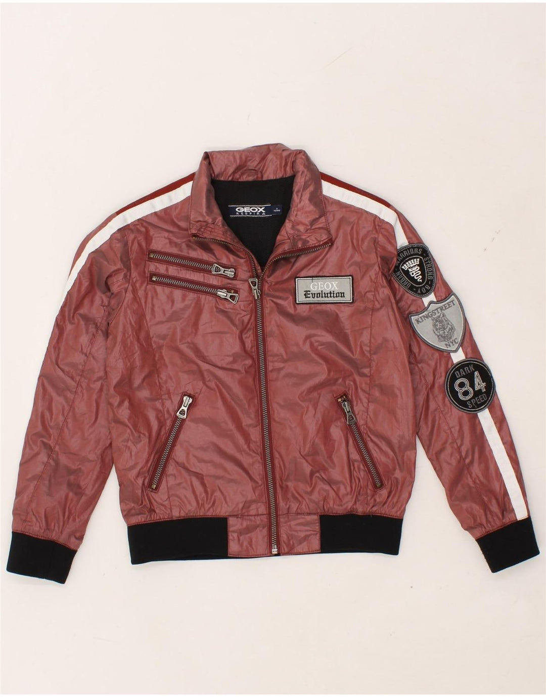 GEOX Boys Graphic Bomber Jacket 7-8 Years Maroon Vintage Geox and Second-Hand Geox from Messina Hembry 
