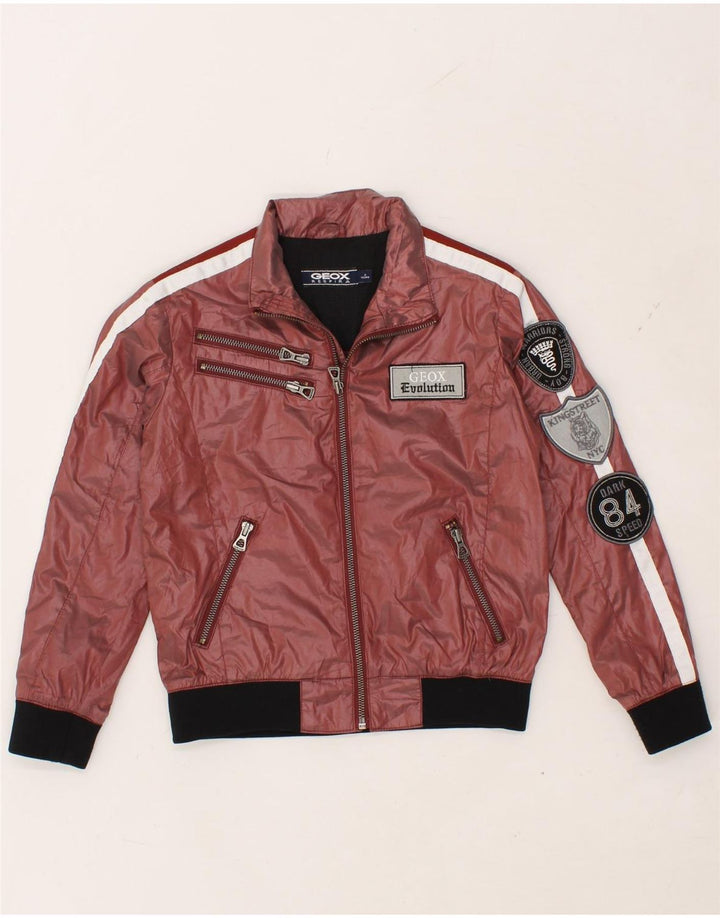 GEOX Boys Graphic Bomber Jacket 7-8 Years Maroon Vintage Geox and Second-Hand Geox from Messina Hembry 