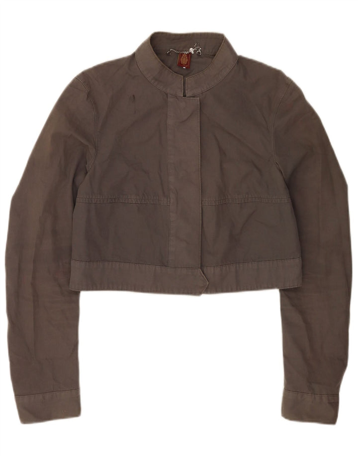 Dondup Damen Crop Bomberjacke IT 44 Mittelgraue Baumwolle