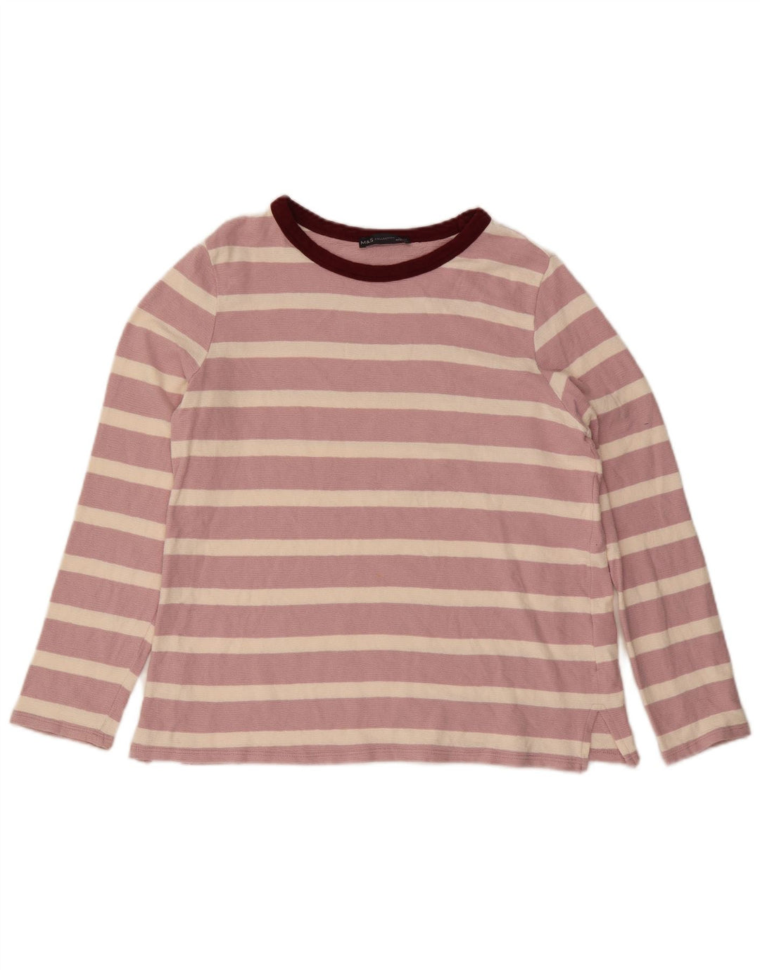 Marks & Spencer Damen Top Langarm UK 14 Große rosa gestreifte Baumwolle