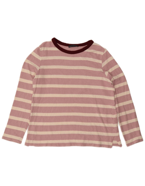 Marks & Spencer Damen Top Langarm UK 14 Große rosa gestreifte Baumwolle