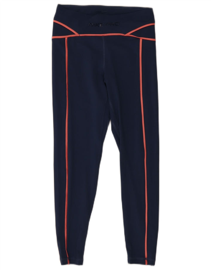 Nike Damen Dri Fit Graphic Leggings UK 8 Small Marineblau Polyester