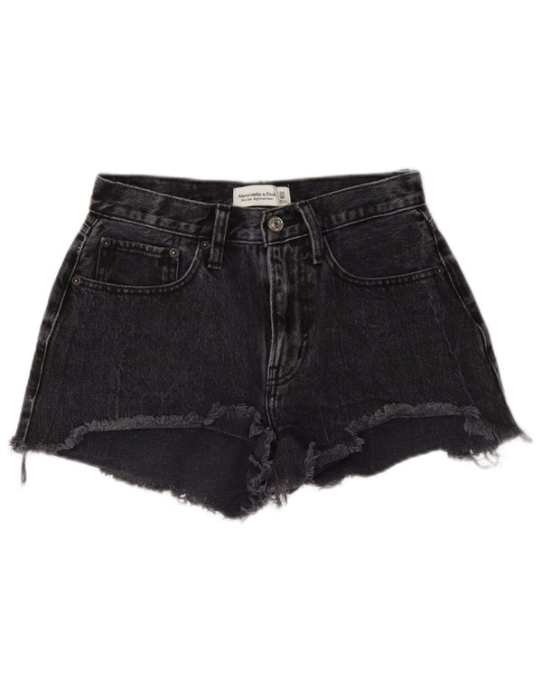 Abercrombie & Fitch Damen Curve Mid Rise Denim Shorts US 00 2XS W24 Schwarz
