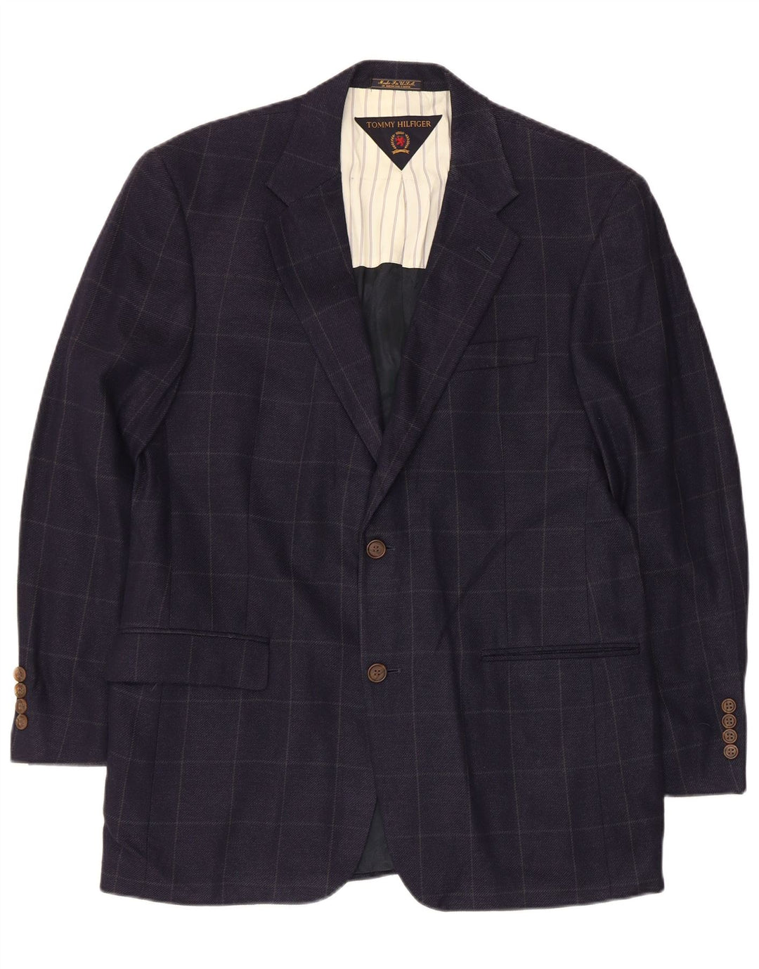 Tommy Hilfiger Herren-Blazer mit 2 Knöpfen, Gr. 39, mittelmarineblau kariert