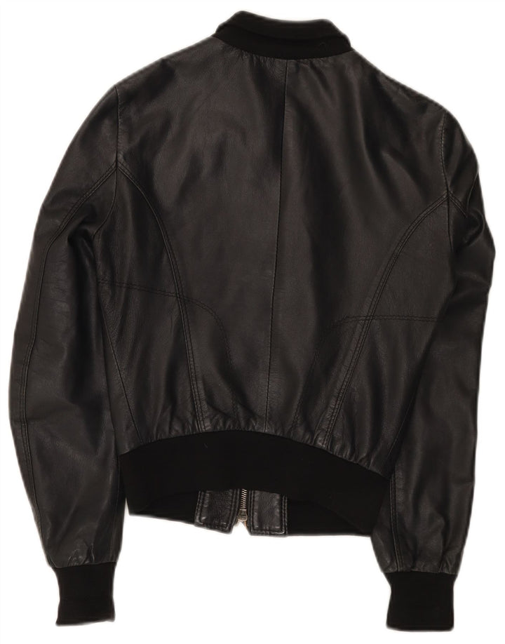 Vintage Damen Leder Bomberjacke UK 10 Small Schwarz
