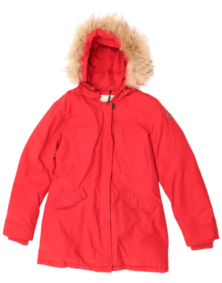 Gefütterte Damen-Kapuzenjacke von Rifle, UK 14, mittelrote Baumwolle